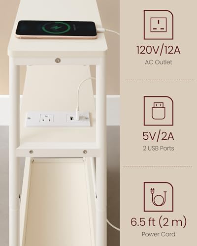 VASAGLE 3-Tier Side Tables with Charging Station, Narrow Nightstands - Image 5