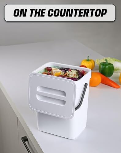 1.3 Gal Compost Bin, Hanging Small Trash Can with Lid, 5L/White - Image 4