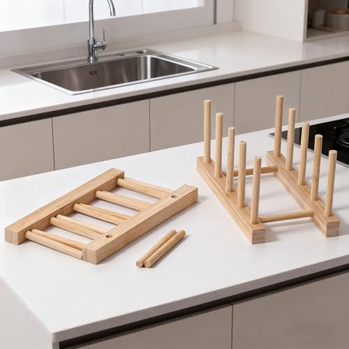 Kunovo Bamboo Dish Rack,Pot lid/Plate/Cutting Board Organizer for Kitchen cabinets,Bottle Drying Holder… (4G) - Image 2