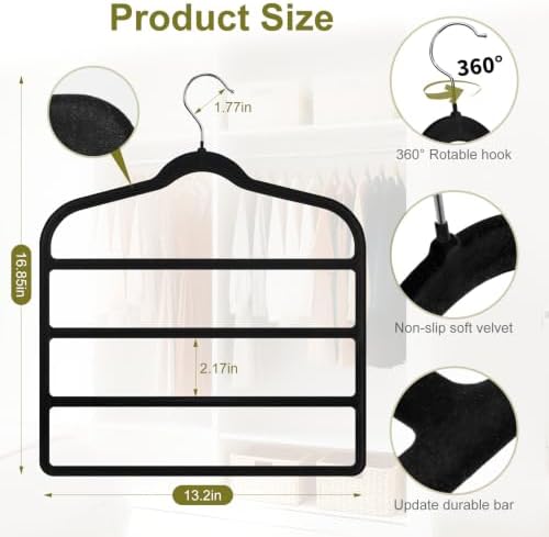 Pants Hangers Space Saving, 2 Pack Multi-Layer Velvet Pant Hanger - Image 3