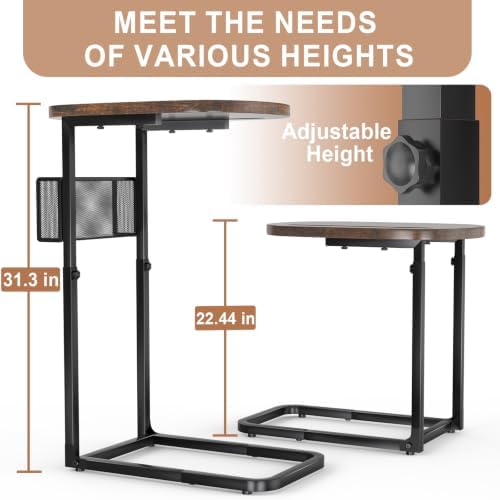 Fashion TV Tray with Large Tabletop, Adjustable Sofa Table with Baskets - Image 2