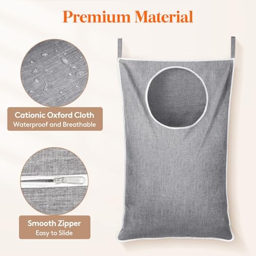 Lifewit 1 Pack Over Door Laundry Hamper, Collapsible Hanging, Light Gray - Image 6