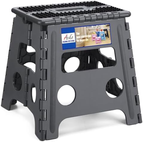 ACKO 13" Folding Step Stool, Non-Slip Surface for Adults & Kids, Dot Gray by ACKO