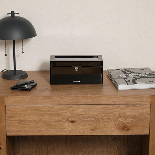 ROTHWELL 4-Slot Piano Black Watch Box with Valet Drawer - Premium Jewelry Display Case Organizer with Locking Glass Top and Microsuede Liner for Men & Women (Black Interior) - Image 3