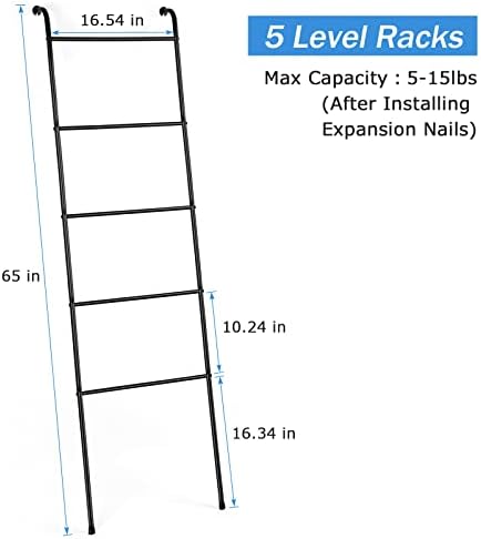 Blanket Ladder Black Towel Ladder for Bathroom Metal Blanket Rack for Living Room - Image 2