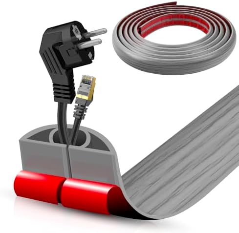 Floor Cord Cover Self Adhesive Cord Hider,10FT Cable Management, Extension Strip Protector for Wires, Prevent Cable Trips for Offices, Gyms, Exhibitions Cavity:0.51"(W) x 0.3"(H) Gray Wood by DBHXXMB-HH