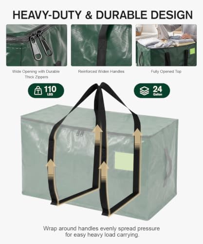 Moving Bags Heavy Duty Extra Large 6-Pack, 110 LBS Load Storage Bag, Green - Image 3