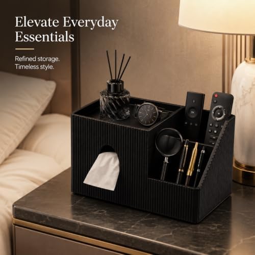 GORESE Square Tissue Box Cover with Storage Tray, Leather Tissue Box Holder - Image 5