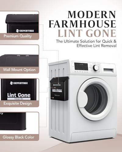 COZYCOTTAGE Magnetic Lint Bin for Laundry Room Organization and Storage With Brush & Hooks - Wall Mounted Dryer Lint Trash Can for Laundry Room Decor (Black) - Image 3