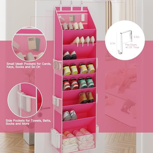 Criusia Shoe Storage, Over the Door Shoe Organizer, Hanging Closet Shoe Storage with Large Deep Pockets, Fits 16–24 Pairs of Sneakers, Sandals, Boots, Pink - Image 5