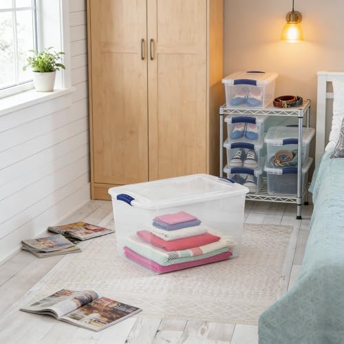 Large Storage Bin with Latch Lid (4 Pack) – 66 Quart Clear Plastic Storage Container, Blue Latches, Stackable Bins for Home Organization - Image 6