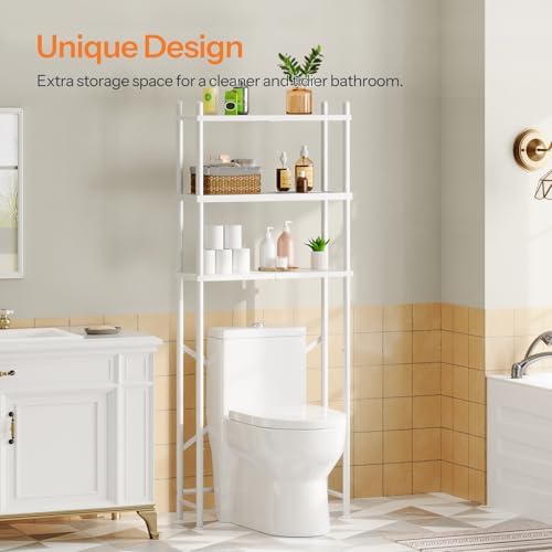 HOOBRO Over the Toilet Storage, 3-Tier Over Toilet Bathroom Organizer, Freestanding Above Toilet Shelf with Adjustable Feet, Space Saving, Easy Assembly, White WW63TS01 - Image 2
