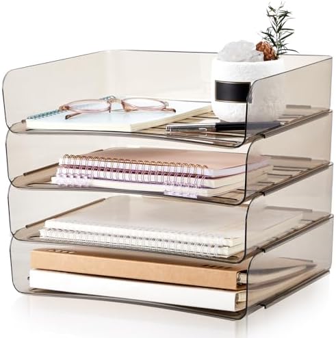 Harloon 4 Tier Paper Organizer Clear Gray Letter Tray Acrylic File Tray by Muasung