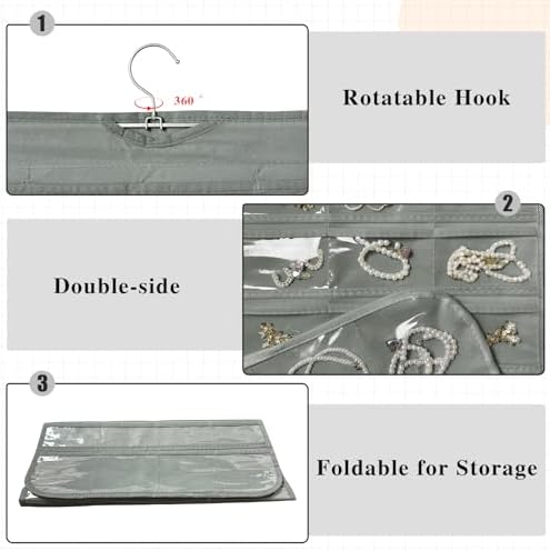 Hanging Jewelry Organizer 80-Pocket Double-Sided Storage, 2-Pack, Gray - Image 4