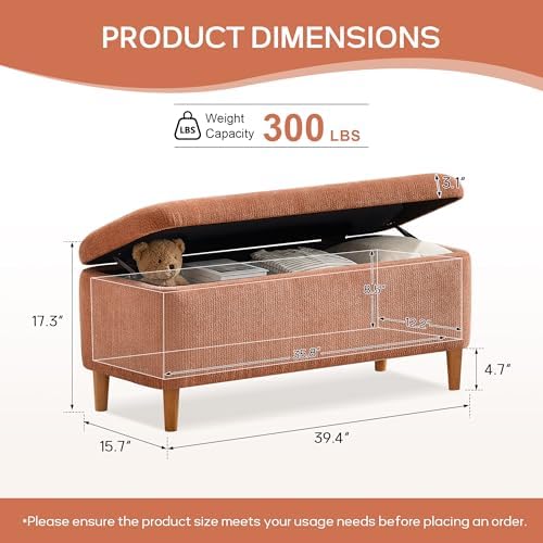 39.4" Ottoman with Storage Upholstered Storage Bench for Living Room - Image 2