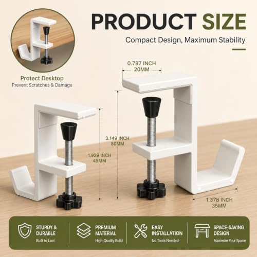 Headphone Stand - Aluminum Alloy Headphone Holder, Under Headset Stand for Desk Fit for PC Gaming Headset Hanger Hook Suitable for Office, Computer, Student Class Desk, Handmade Creator Table (White) - Image 2