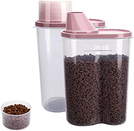 2 Pack 2lb/2.5L Pet Food Storage Container with Measuring Cup for Small Dog, Cat, Waterproof-BPA Free by GreenJoy