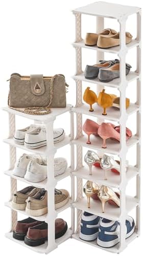5 Tiers Vertical Shoe Rack, Narrow Free Standing Shoe Storage Organizer for Entryway and Small Closet, Stackable Shoe Holder Shelf Stability DIY, Beige by HHKHenHaoKan