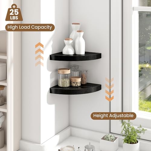 Fun Memories Floating Corner Shelves Set of 2 - Rustic Wood Wall Mounted Storage and Display Shelves for Living Room, Bedroom, Kitchen, Bathroom - Space Saving Home Decor, Black - Image 6