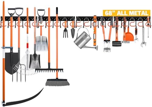 ELEAD 68'' All Metal Adjustable Garden Tool Organizer: Garage Tool Organizer Wall Mount with Orange Hooks, Garage Organizers and Storage, Tool Hangers for Shed by ELEAD