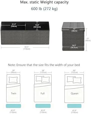 GLAXYFUR 43 Inches Folding Storage Ottoman Bench, Storage Chest, Grey - Image 3