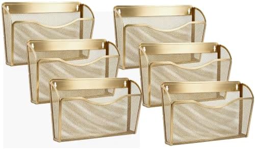 Gawerk Mesh Hanging Wall File Holders, Metal Vertical Wall Basket Mail Organizer for Office/Home (Gold, 6 Pack Wall Mounted) by Gawerk