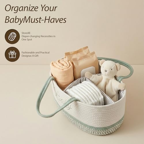 DUHEL Diaper Caddy Organizer, White Green - Image 5