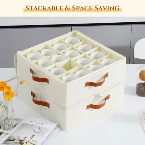 Foyego Cup and Mug Storage Box, Beige, 2 Pack - Image 4