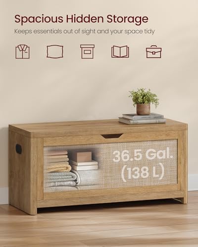 VASAGLE Boho Storage Bench with Rattan Look, Rounded Corners - Image 5