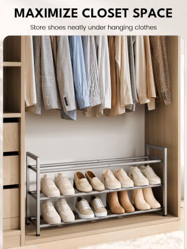 Bumusty 3 Tier Expandable Shoe Rack for Closet, Light Grey - Image 4