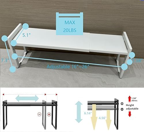 Expandable Cabinet Shelf 5.1"D Adjustable Countertop Riser Metal Rack White - Image 3