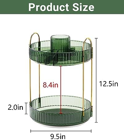 Asayuee 360 Rotating Makeup Organizer,2 Tier Large Capacity Make Up Organizers and Storage,Skincare Perfume Vanity Organizers,Bathroom Cosmetics Storage Organizer Countertop (Green) - Image 5