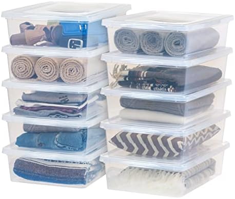 IRIS USA 10-Pack 28 Qt Storage Bins with Lids, Clear, Stackable by IRISUSA