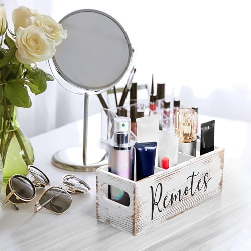 DRASTAR Remote Control Holder, 3 Slots Wood Remote Storage Caddy, Remote Control Organizer Retro White - Image 6