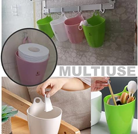 QUALIALL Declutter and Organize with Our Hangable Desktop Trashcan - Small, Multifunctional, and Stylish - Perfect for Makeup Brushes, Lint, and More! Plastic Pink Green White, 3packs - Image 4