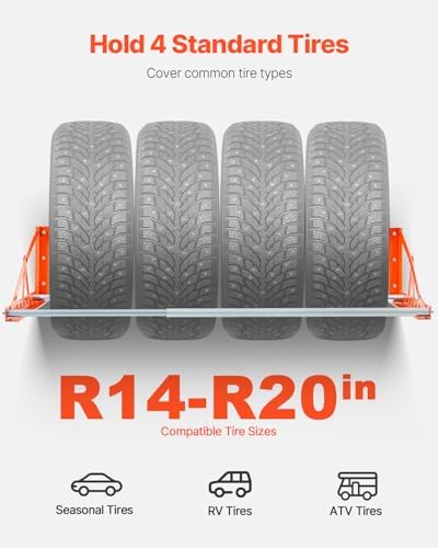 VEVOR Wall Mounted Tire Rack, 31" - 56" Adjustable Tire Rack, Q235 Heavy-Duty Steel Tire Storage Rack for R14-R20 inch Standard Tires, Max 400lbs Load Capacity, Ideal for Garage Workshop Repair Shop - Image 2