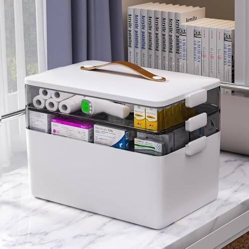 funest 3-Tier Medicine Craft,Sewing,Art,Organizer Storage,Portable Latch Bin with Lid and Leather Handle,Pill Bottle, First Aid, A Household Essential - Image 2