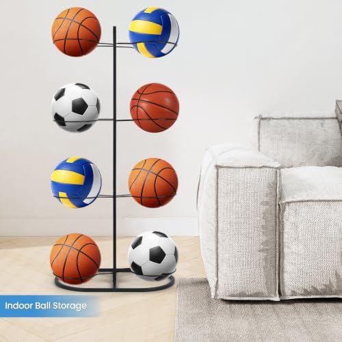 New Ball Storage Rack,Cube Ball Storage Holder，Basketball Football Holder Carbon Steel Heavy Duty Basketball Stand Painted Nail-Free Multi-Purpose Vertical Ball Rack (Double4) - Image 2