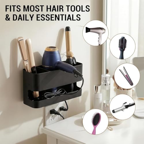 MyGift Wall Mount Salon Hair Tool Organizer with 3 Slots, Black Metal - Image 2