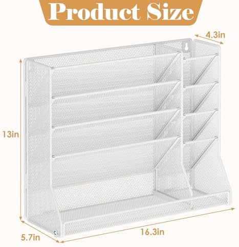 Jakyitvi Adjustable 5 Tiers Wall File Organizer Metal Hanging Holder White - Image 2
