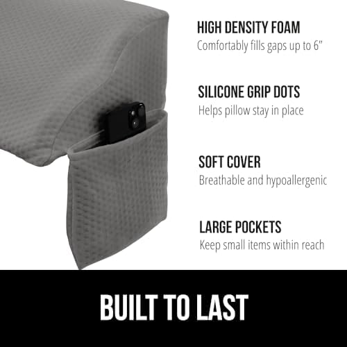GORILLA GRIP Patented Bed Wedge Pillow for Headboard Gap, Queen, Soft Gray - Image 2