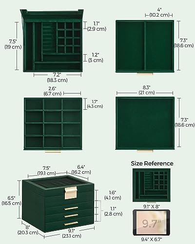SONGMICS Jewelry Box Organizer, 4-Layer Storage with 3 Drawers, Glass Lid - Image 6