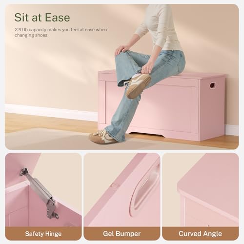 usikey 39.4” Storage Chest, Toy Box with 2 Safety Hinges, Toy Chest, Storage Bench for Bedroom, Supports 220 lb, for Living Room, Entryway, Pink - Image 6