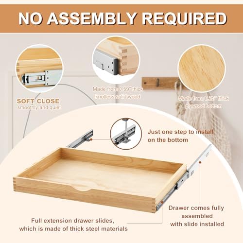 Menkxi 2 Set Wooden Pull out Cabinet Organizer Fully Assembled Slide out Pantry Drawer with Gentle Close Storage Shelf Tray for Base Kitchen Under Sink Bathroom Accessory(Wood Color,30'' X 21'' X 3") - Image 3