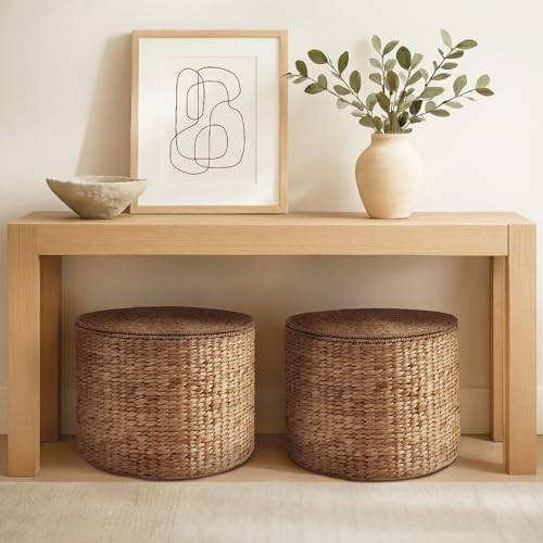 Best Choice Products Large Round Storage Ottoman W/Lid, Handwoven Water Hyacinth Footstool, Accent Stool, Side Table, Storage Container, Plant Stand For Living Room, Office, or Bedroom - Chestnut - Image 2