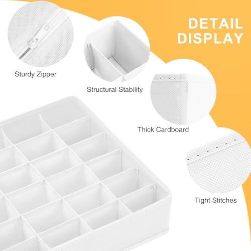 joyoldelf Sock Drawer Organizer Divider Underwear Organizer 24-cell Fabric Dresser Drawer Organizers Storage Boxes for Socks Lingerie, Handkerchiefs, Ties 4 Pack (White) - Image 6