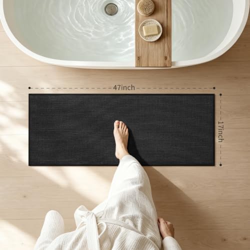 chakme Bathroom Rugs Mat 47x17, Ultra Thin Non Slip Bath Mat Runner Quick Dry Absorbent Bath Mat for Bathroom Floor, (Black, 47"x17") - Image 2