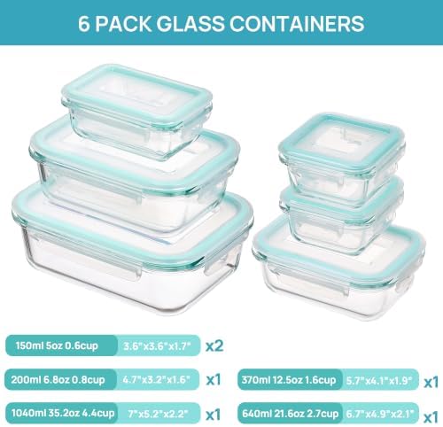 Vtopmart 6 Pack Glass Food Storage Containers with Lids Green - Image 2