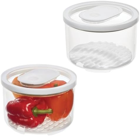 iDesign Round Fridge Produce Bin with Removable Drainage Tray and Lid - Set of 2 - Clear - Image 4