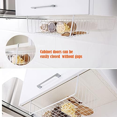 Under Shelf Storage Basket, Hanging Shelf Basket Slides Under Shelves for Storage Metal Under Cabinet Shelf Basket Organizer for Kitchen Pantry Desk Bookshelf (White Pack of 4) - Image 6